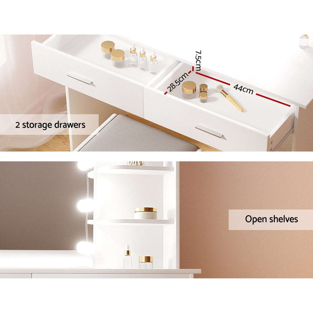 Dressing Table LED Makeup Mirror Stool Set Bedroom Vanity Set - White - Homecoze