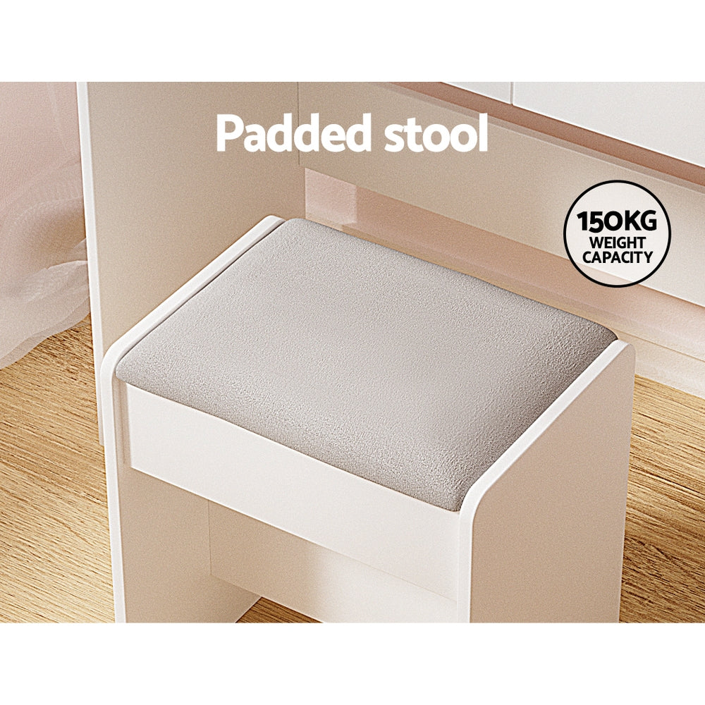 Dressing Table LED Makeup Mirror Stool Set Bedroom Vanity Set - White - Homecoze
