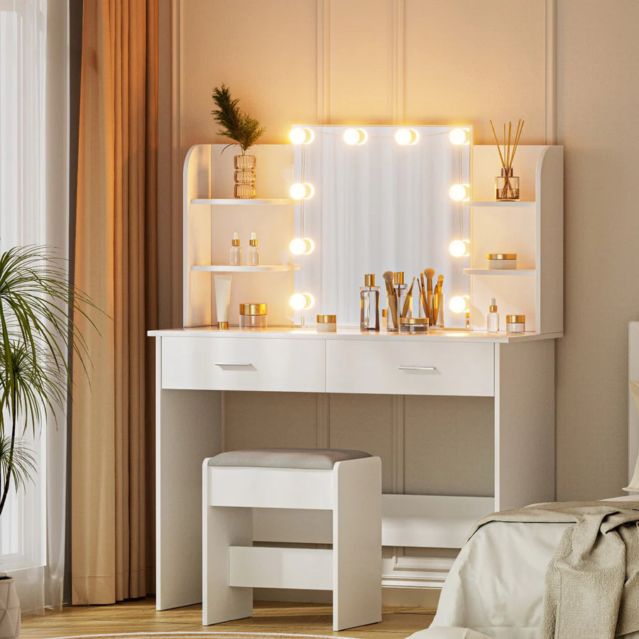 Bianca LED Dressing Table & Stool – White - Homecoze