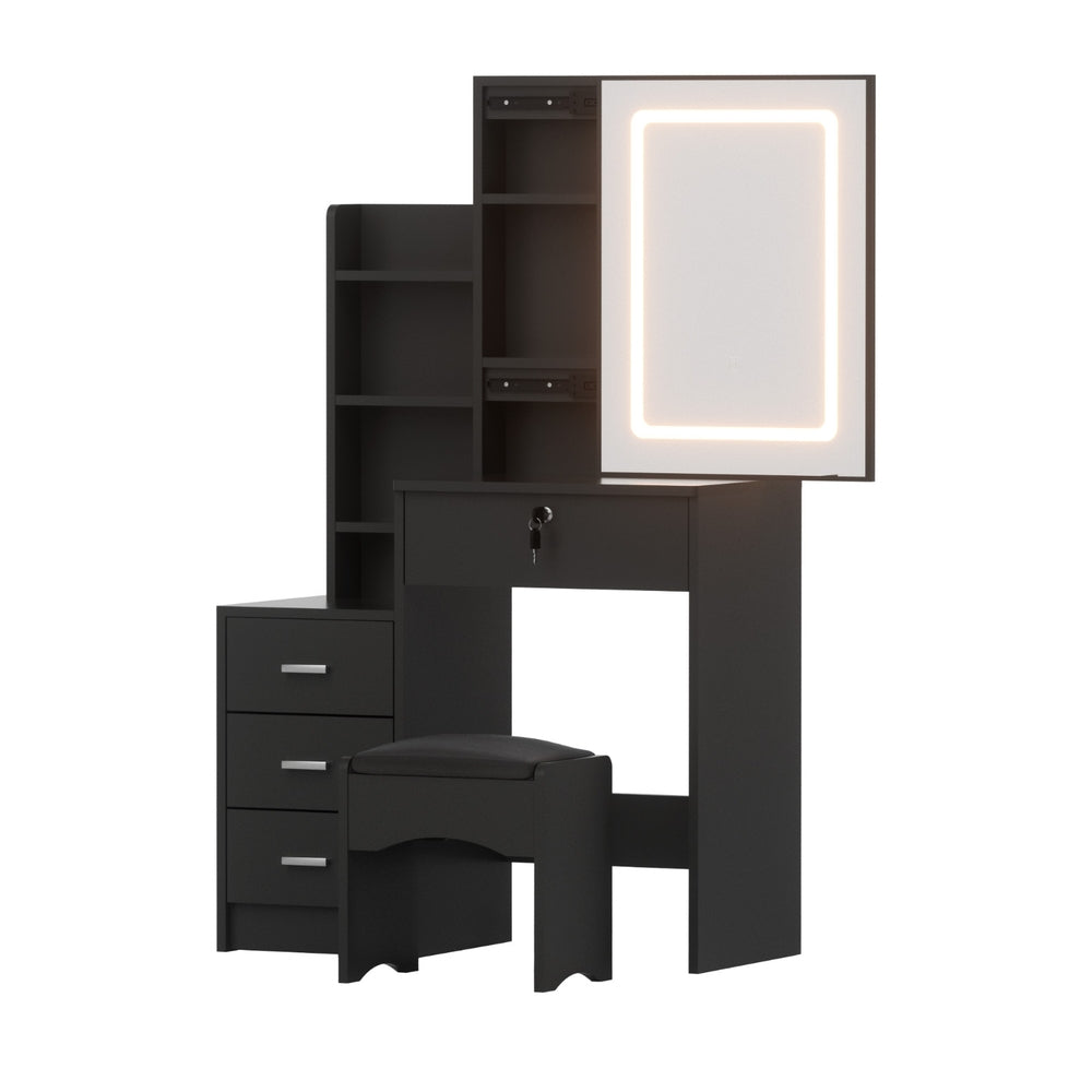 Artiss Dressing Table Vanity Desk Set Stool Led Black - Homecoze