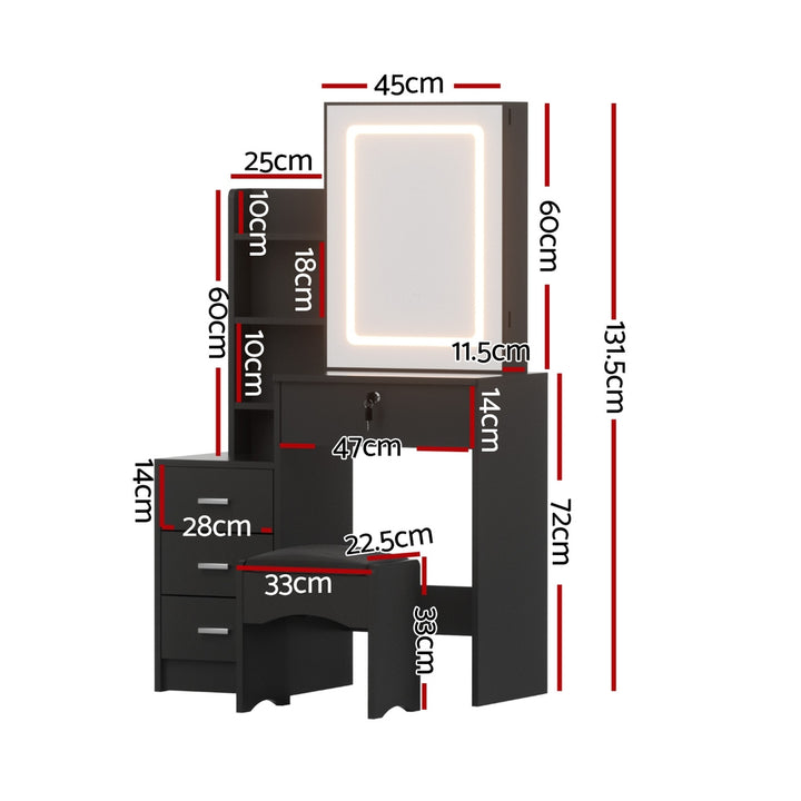 Artiss Dressing Table Vanity Desk Set Stool Led Black - Homecoze
