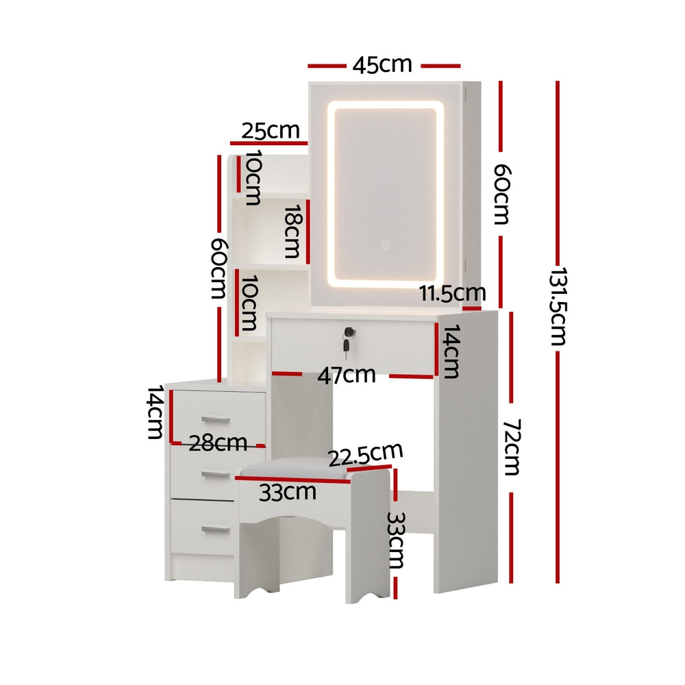 Artiss Dressing Table Vanity Desk Set Stool Led White - Homecoze