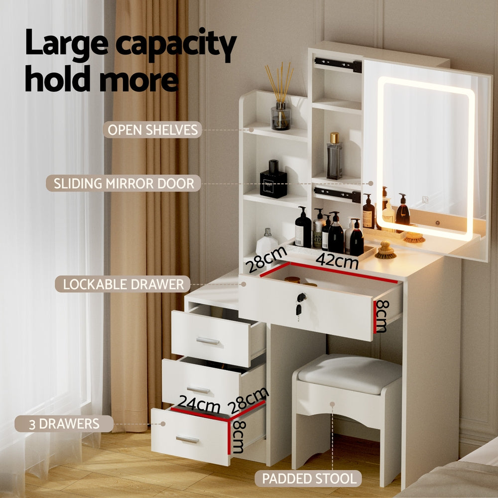 Artiss Dressing Table Vanity Desk Set Stool Led White - Homecoze