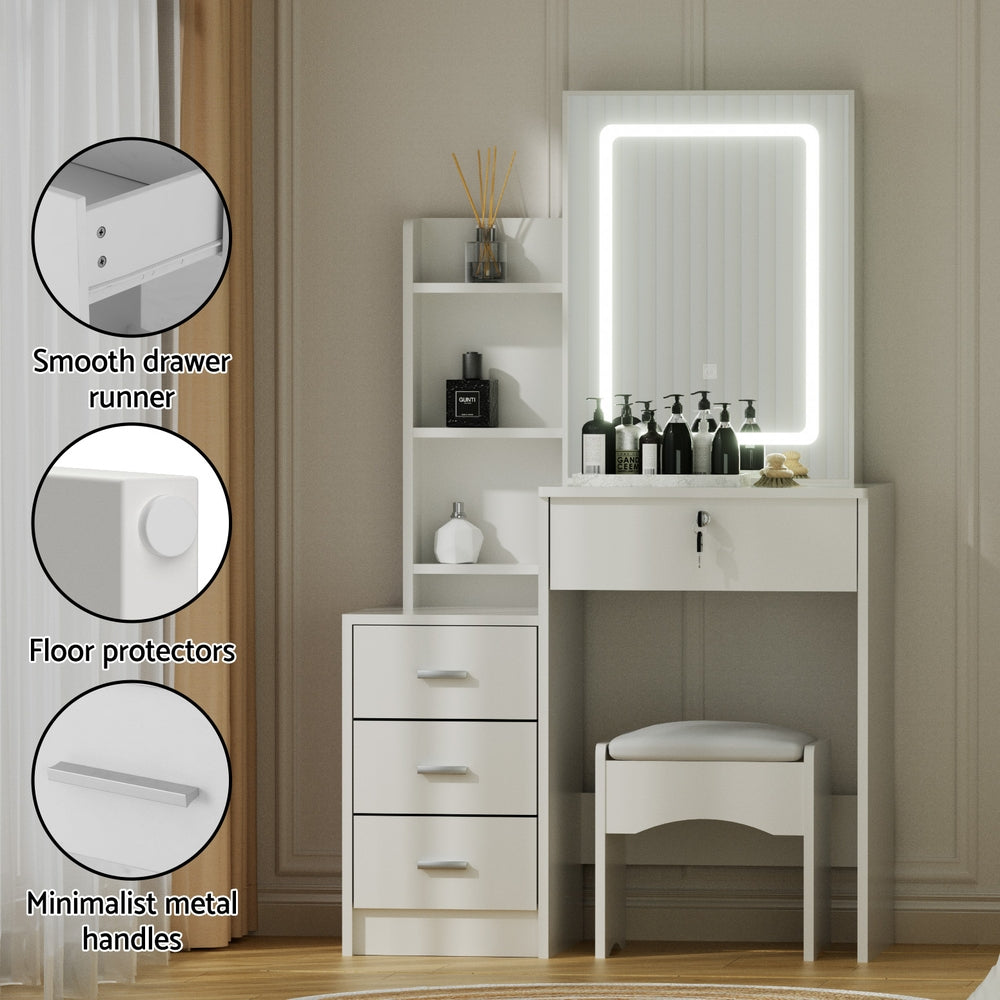Artiss Dressing Table Vanity Desk Set Stool Led White - Homecoze
