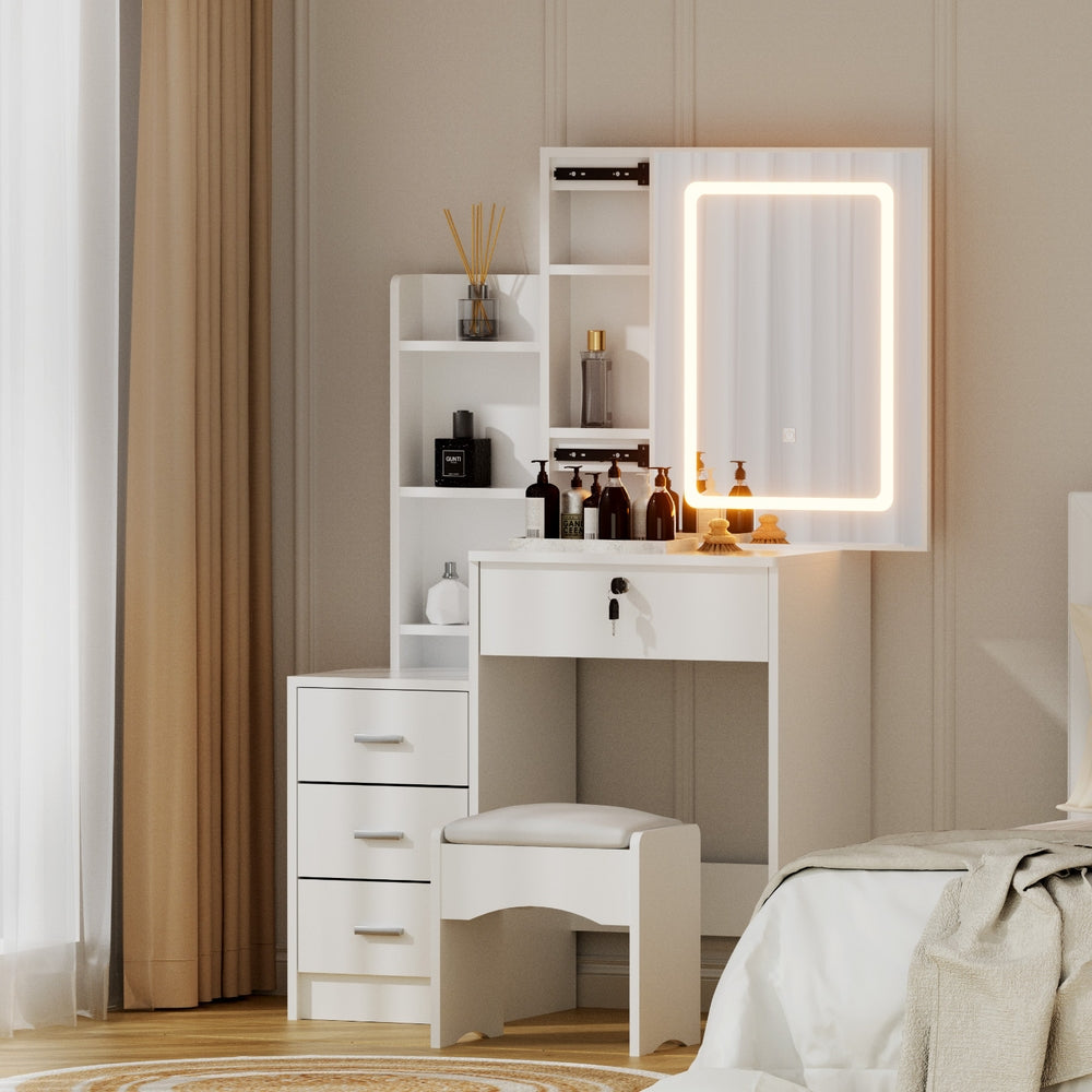 Artiss Dressing Table Vanity Desk Set Stool Led White - Homecoze