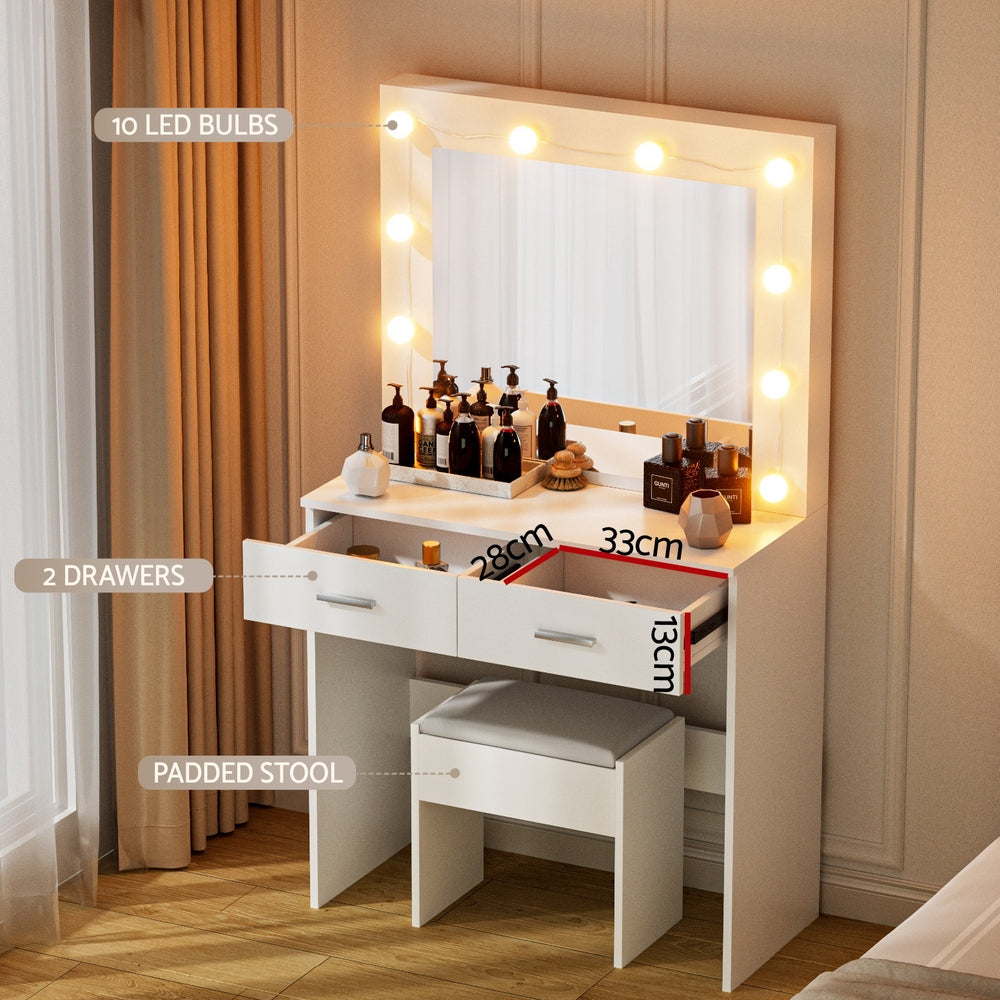 Artiss Dressing Table Vanity Desk Set Stool 10 Led Bulbs White - Homecoze