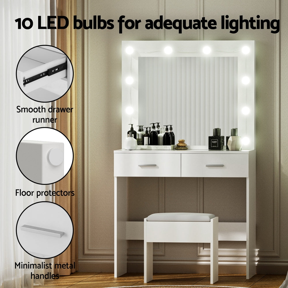 Artiss Dressing Table Vanity Desk Set Stool 10 Led Bulbs White - Homecoze