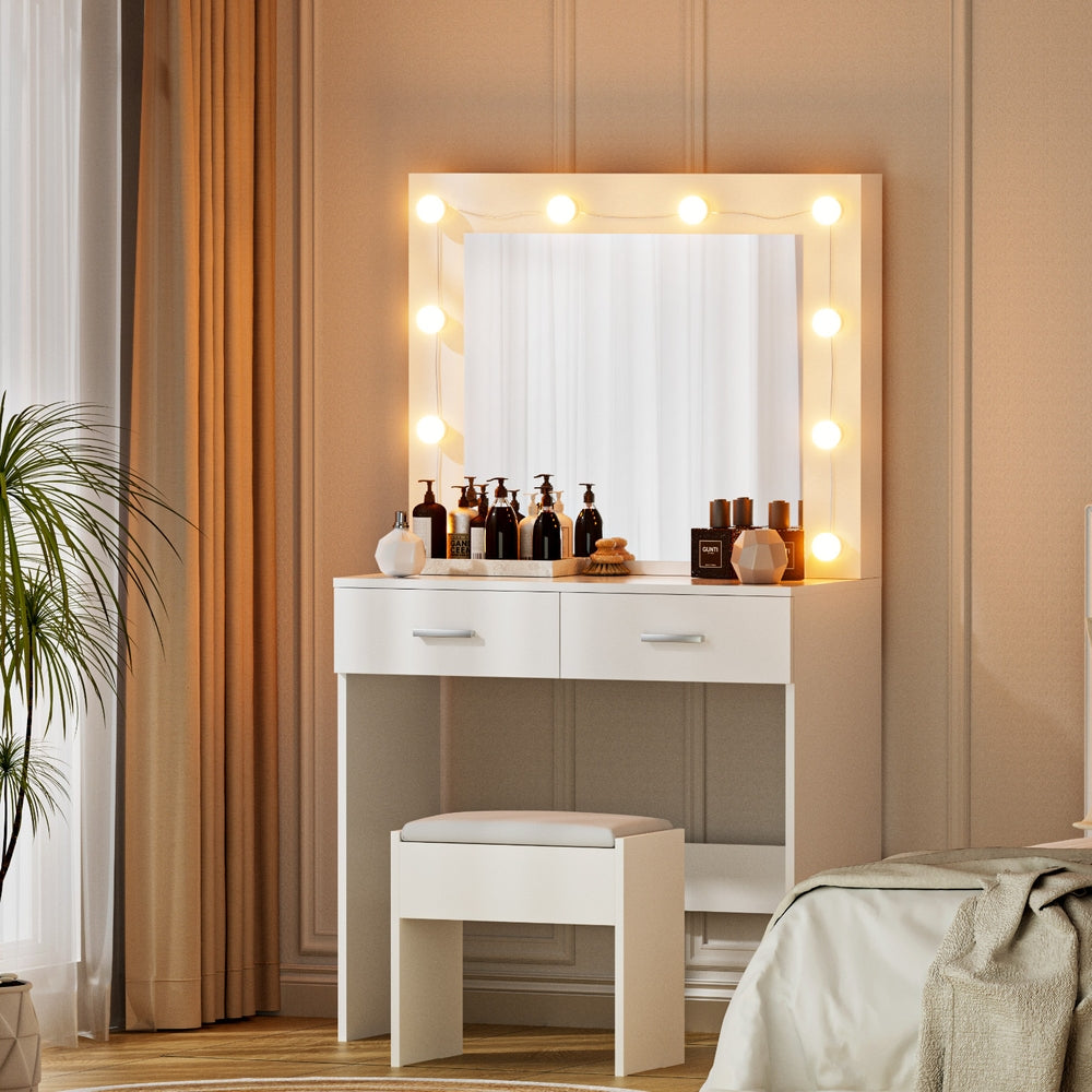 Artiss Dressing Table Vanity Desk Set Stool 10 Led Bulbs White - Homecoze