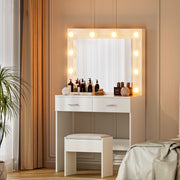 Artiss Dressing Table Vanity Desk Set Stool 10 Led Bulbs White - Homecoze