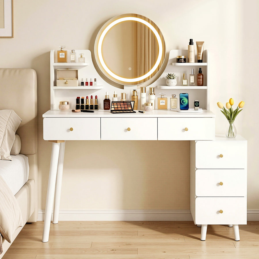 Artiss Dressing Table Vanity Desk LED Charging Station White - Homecoze