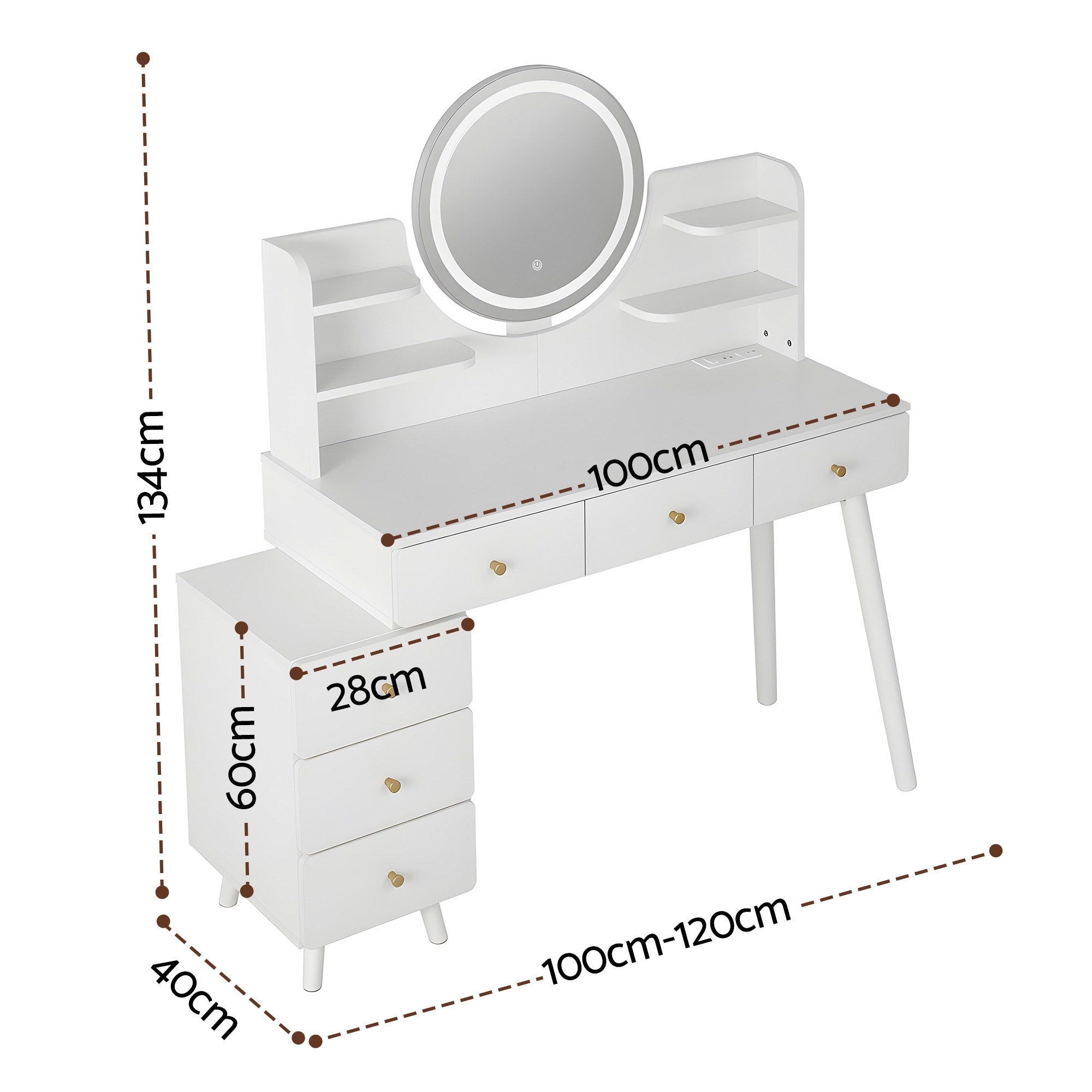 Artiss Dressing Table Vanity Desk LED Charging Station White - Homecoze