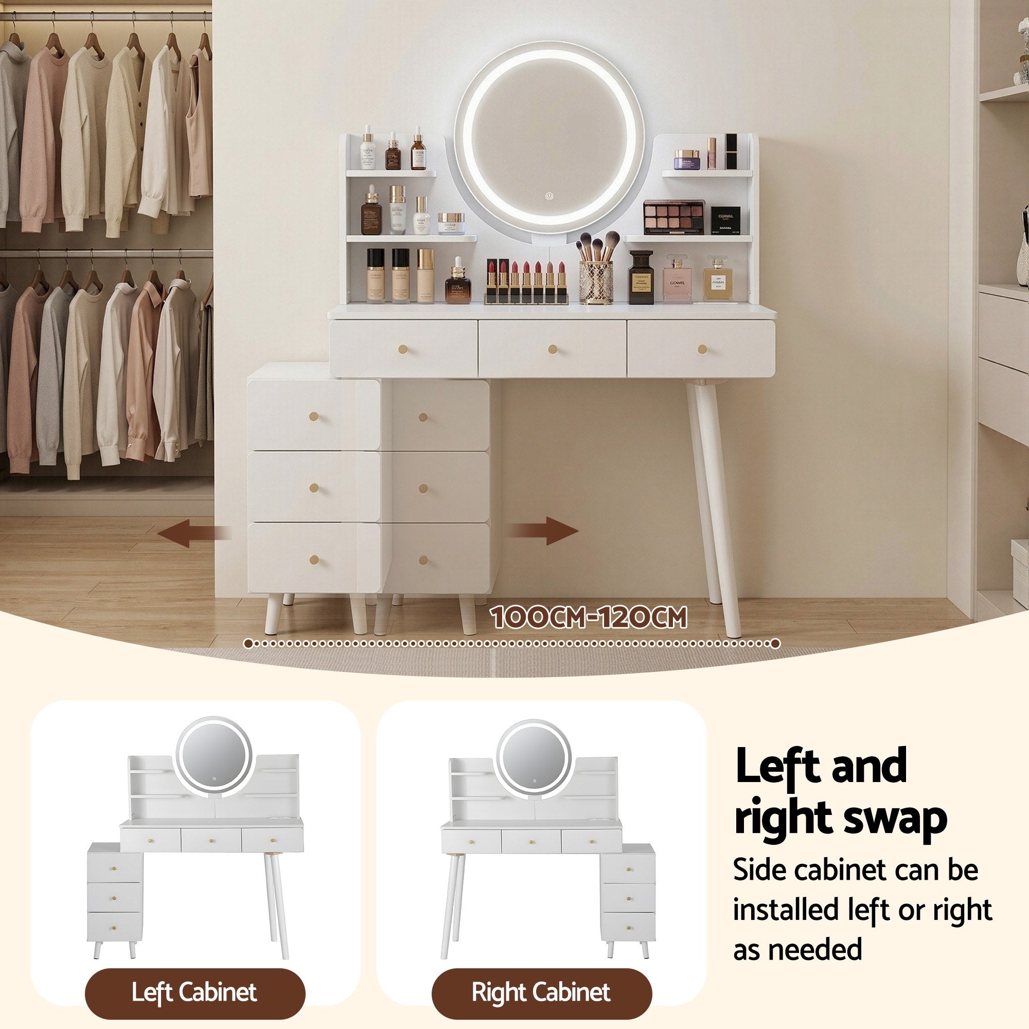 Artiss Dressing Table Vanity Desk LED Charging Station White - Homecoze