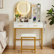 Artiss Dressing Table Vanity Desk Set Stool LED Charging Station White - Homecoze