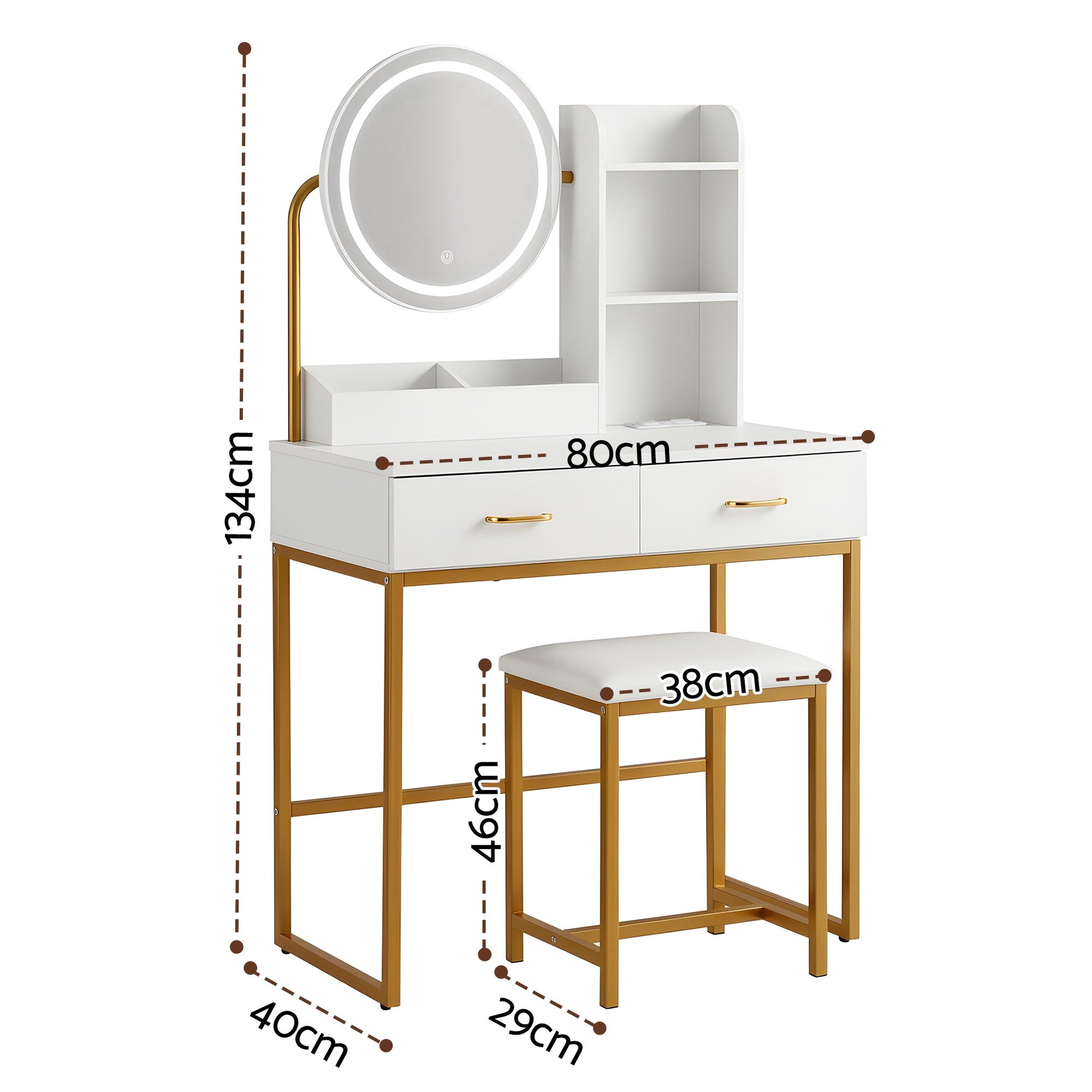 Artiss Dressing Table Vanity Desk Set Stool LED Charging Station White - Homecoze