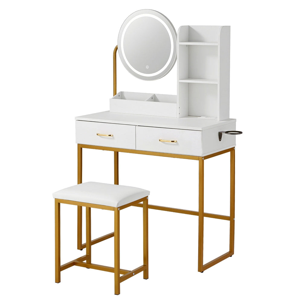 Artiss Dressing Table Vanity Desk Set Stool LED Charging Station White - Homecoze