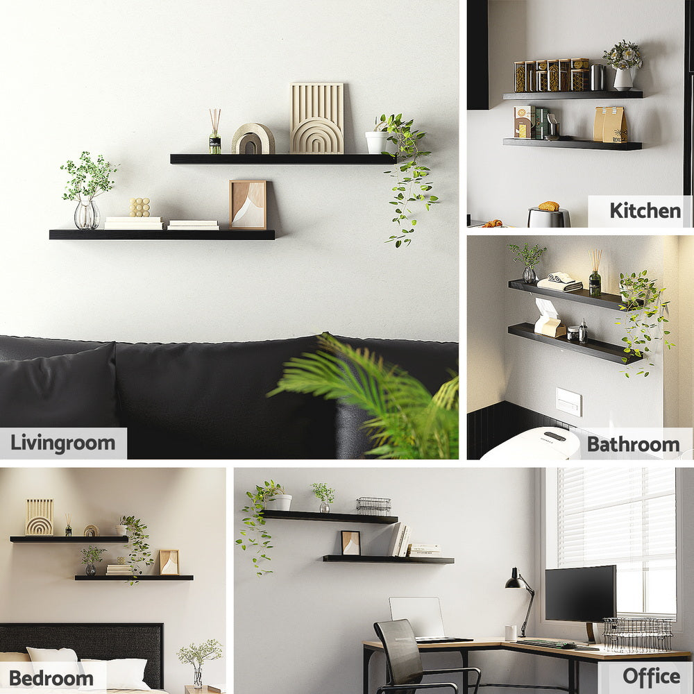 Artiss Floating Wall Shelf Set of 2 Black 90CM - Homecoze