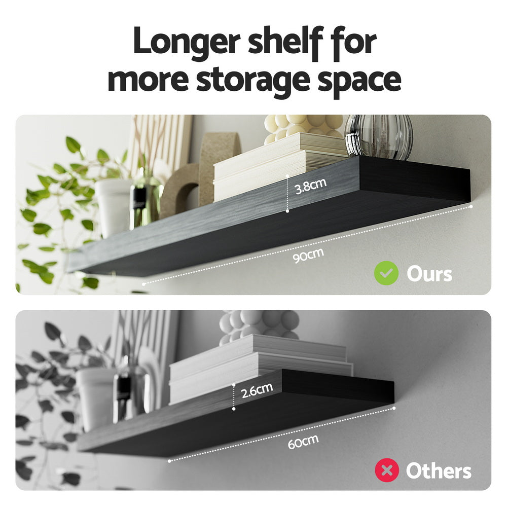 Artiss Floating Wall Shelf Set of 2 Black 90CM - Homecoze