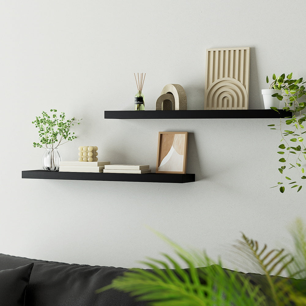Artiss Floating Wall Shelf Set of 2 Black 90CM - Homecoze
