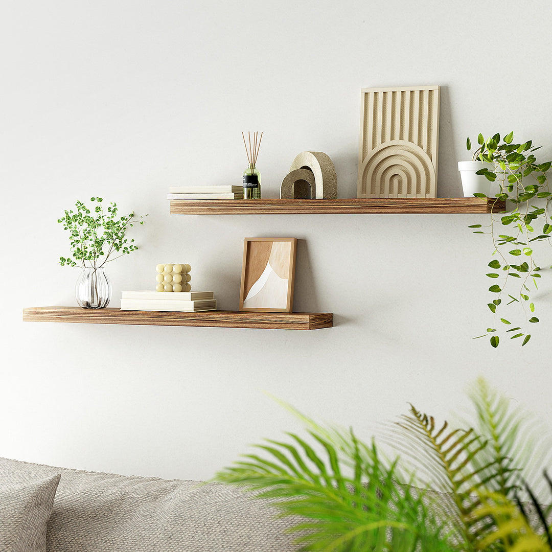 Set of 2 Floating Wall Shelves 90cm - Wood - Homecoze