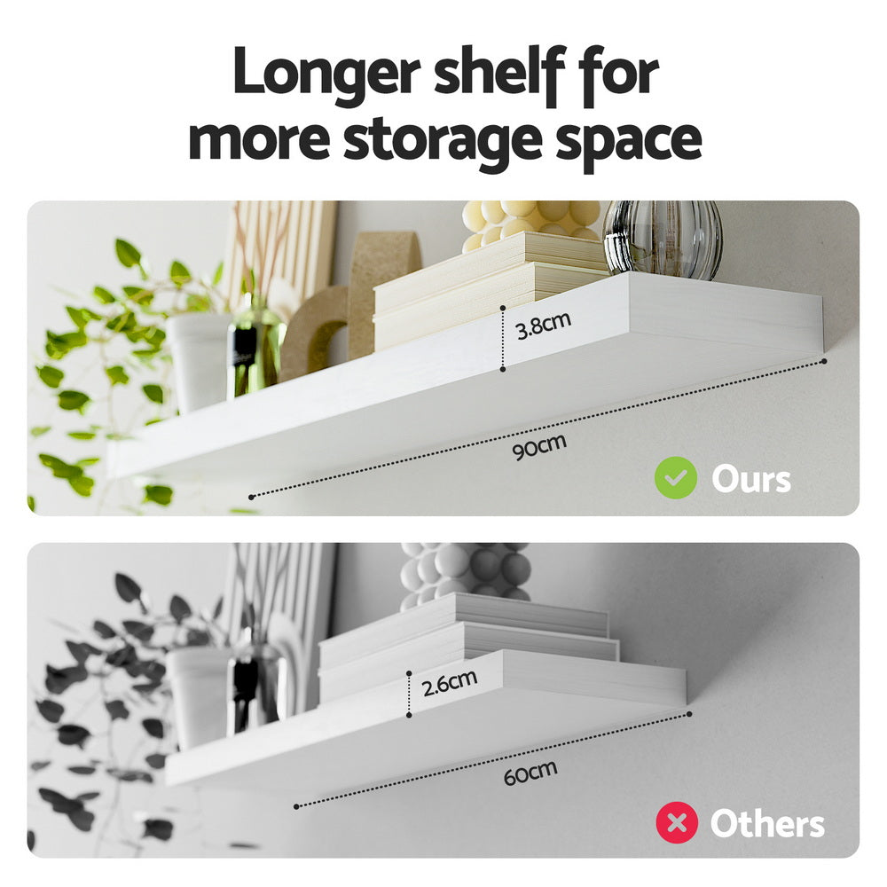 Artiss Floating Wall Shelf Set of 2 White 90CM - Homecoze
