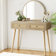 Rattan Dressing Table & Mirror Set - Pine - Homecoze