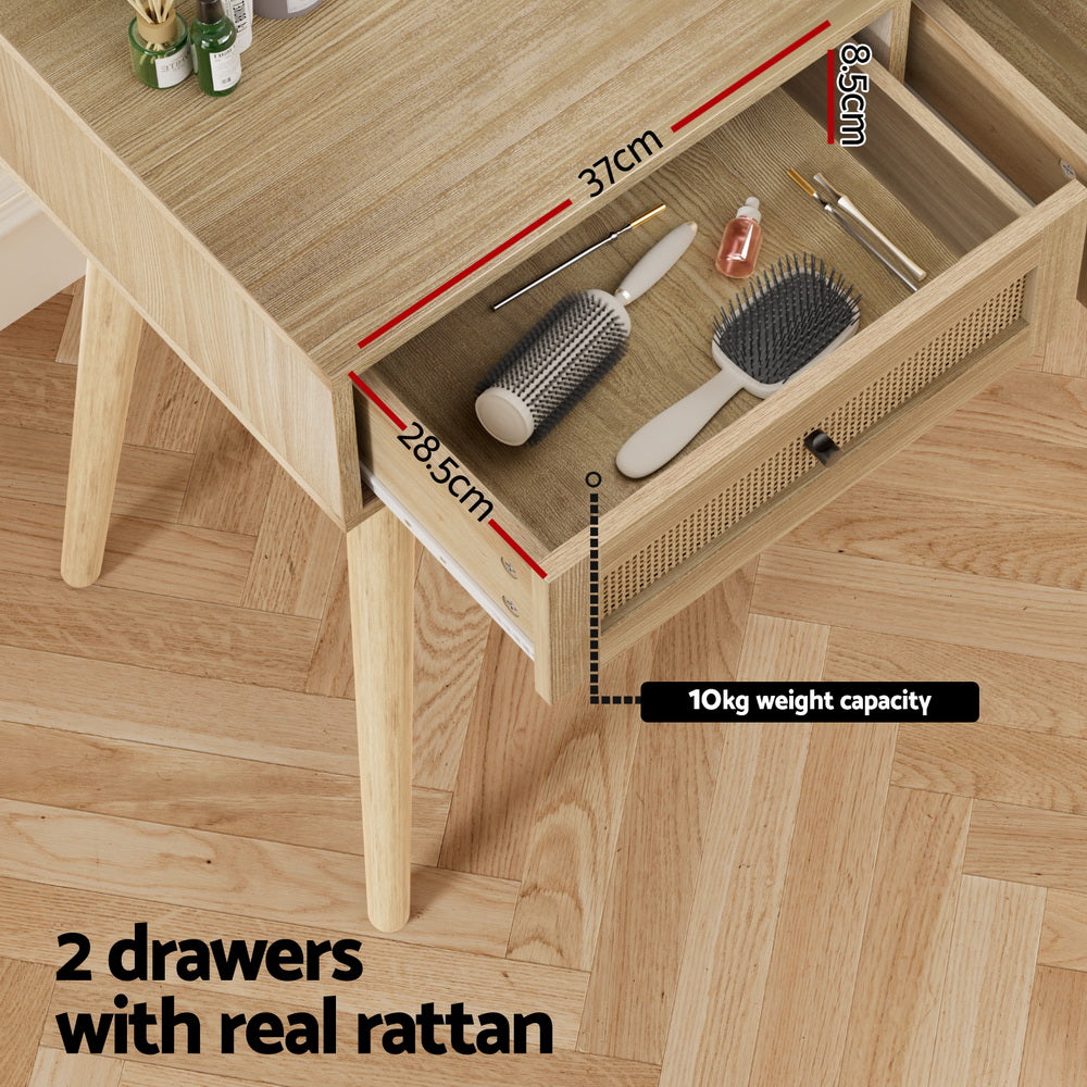 Rattan Dressing Table & Mirror Set - Pine - Homecoze