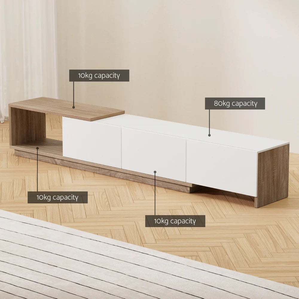 Monroe Extendable TV Unit 190–260cm – White & Oak - Homecoze
