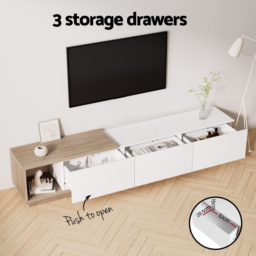 Monroe Extendable TV Unit 190–260cm – White & Oak - Homecoze
