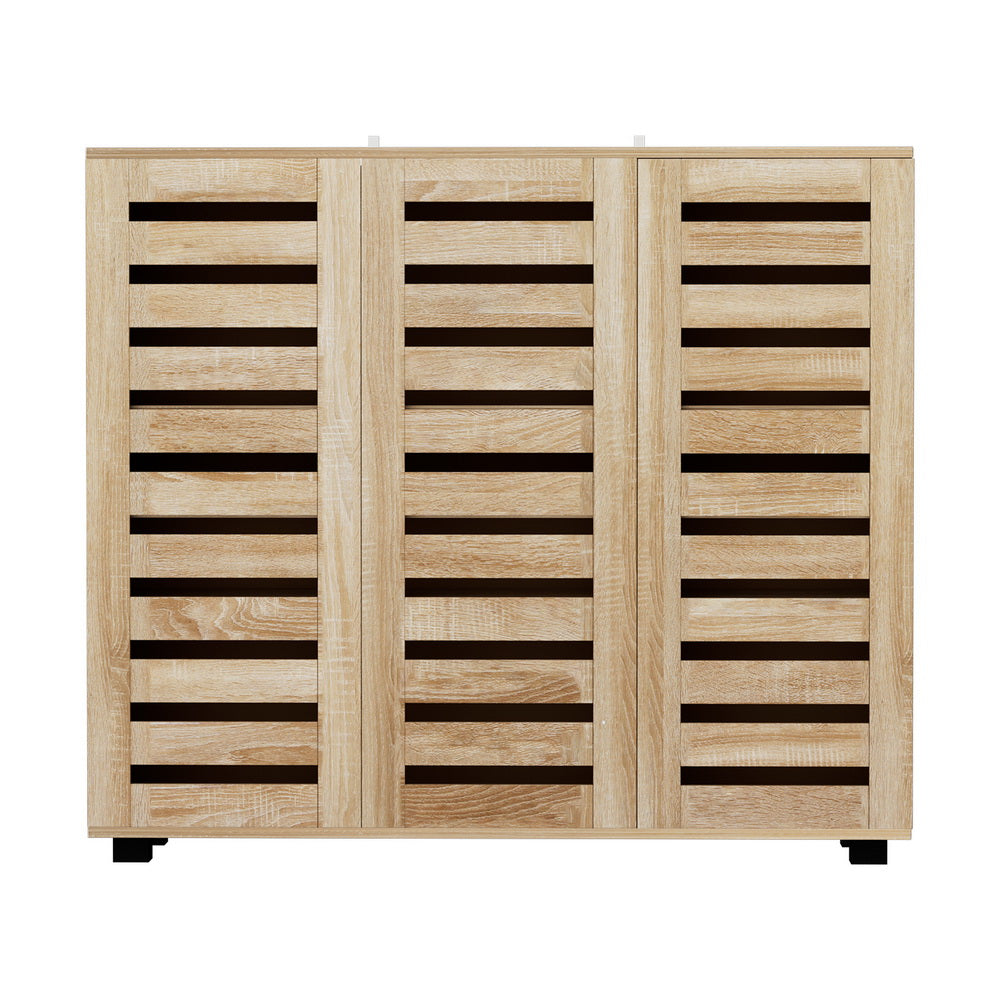 Modern 5 Tier Shoe Cabinet with 3 Ventilated Doors - Pine - Homecoze