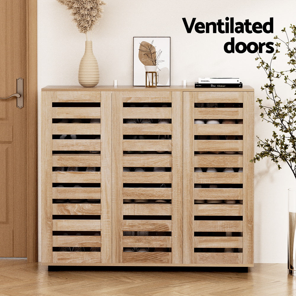 Modern 5 Tier Shoe Cabinet with 3 Ventilated Doors - Pine - Homecoze