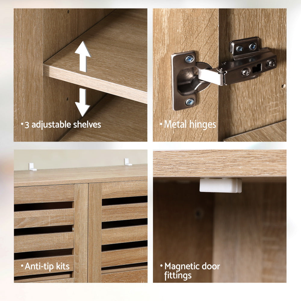 Modern 5 Tier Shoe Cabinet with 3 Ventilated Doors - Pine - Homecoze