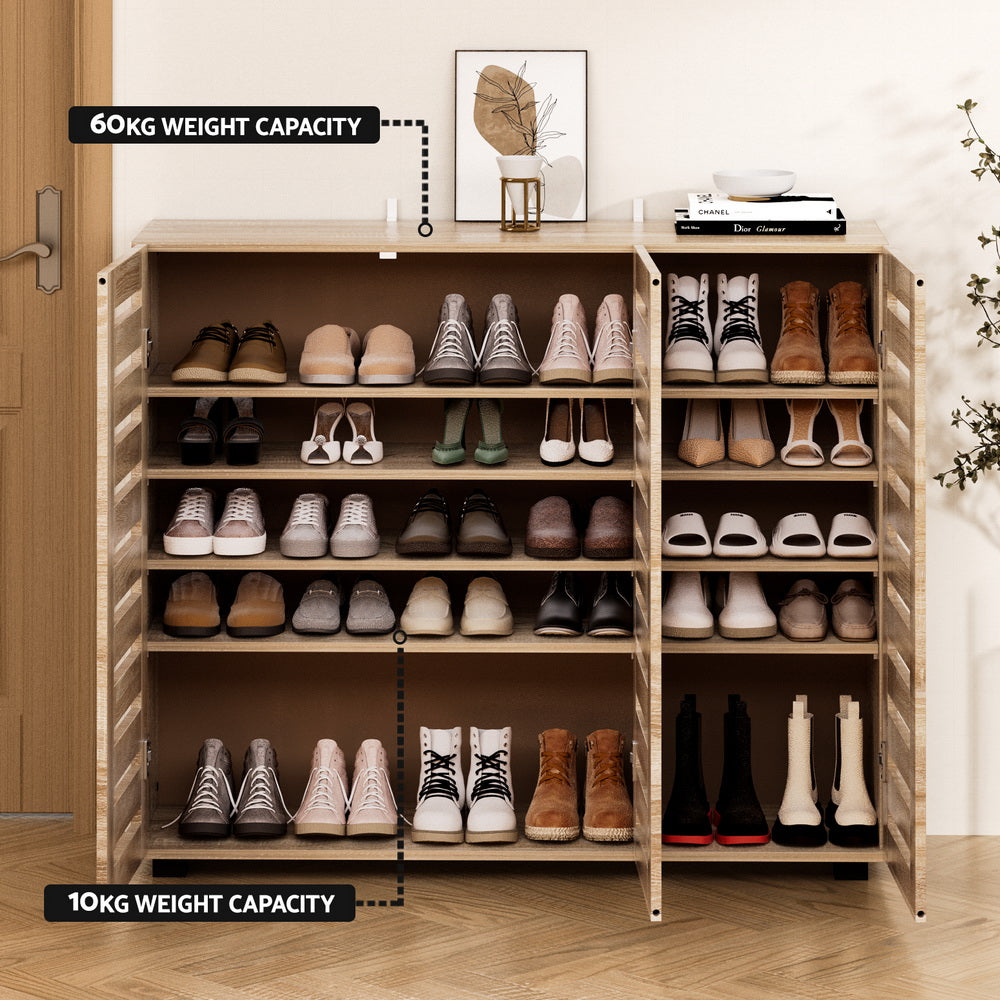 Modern 5 Tier Shoe Cabinet with 3 Ventilated Doors - Pine - Homecoze
