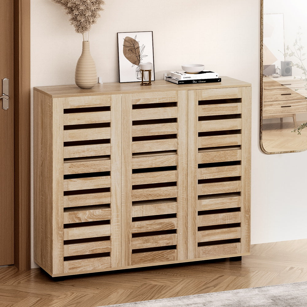 Modern 5 Tier Shoe Cabinet with 3 Ventilated Doors - Pine - Homecoze