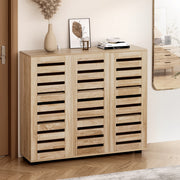 Modern 5 Tier Shoe Cabinet with 3 Ventilated Doors - Pine - Homecoze