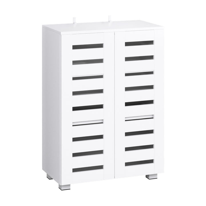 Modern 5 Tier Shoe Cabinet with 2 Ventilated Doors - White - Homecoze