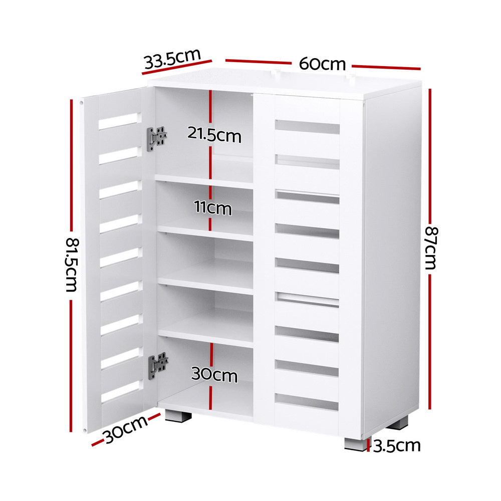 Modern 5 Tier Shoe Cabinet with 2 Ventilated Doors - White - Homecoze
