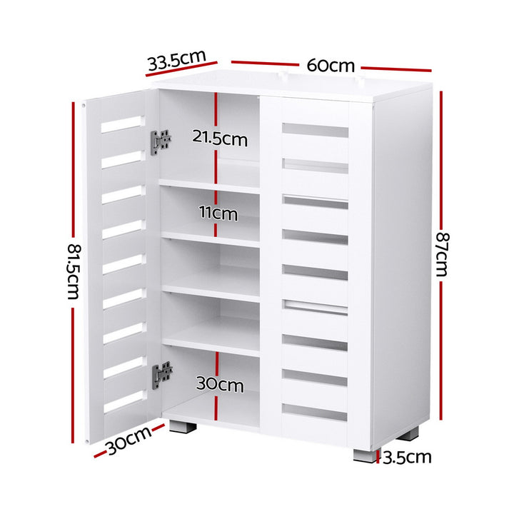 Modern 5 Tier Shoe Cabinet with 2 Ventilated Doors - White - Homecoze