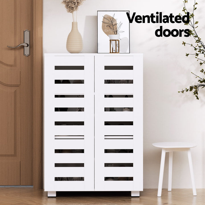 Modern 5 Tier Shoe Cabinet with 2 Ventilated Doors - White - Homecoze