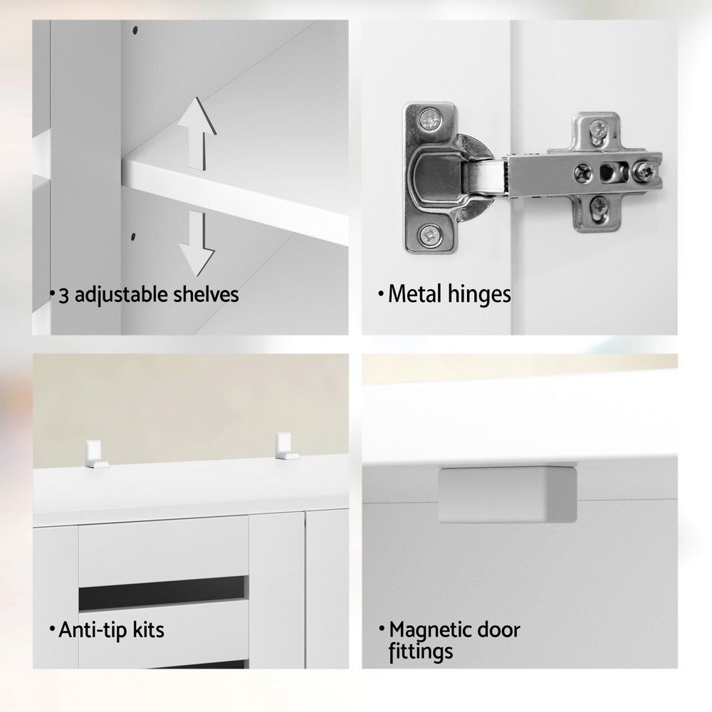 Modern 5 Tier Shoe Cabinet with 2 Ventilated Doors - White - Homecoze