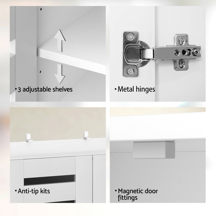 Modern 5 Tier Shoe Cabinet with 2 Ventilated Doors - White - Homecoze