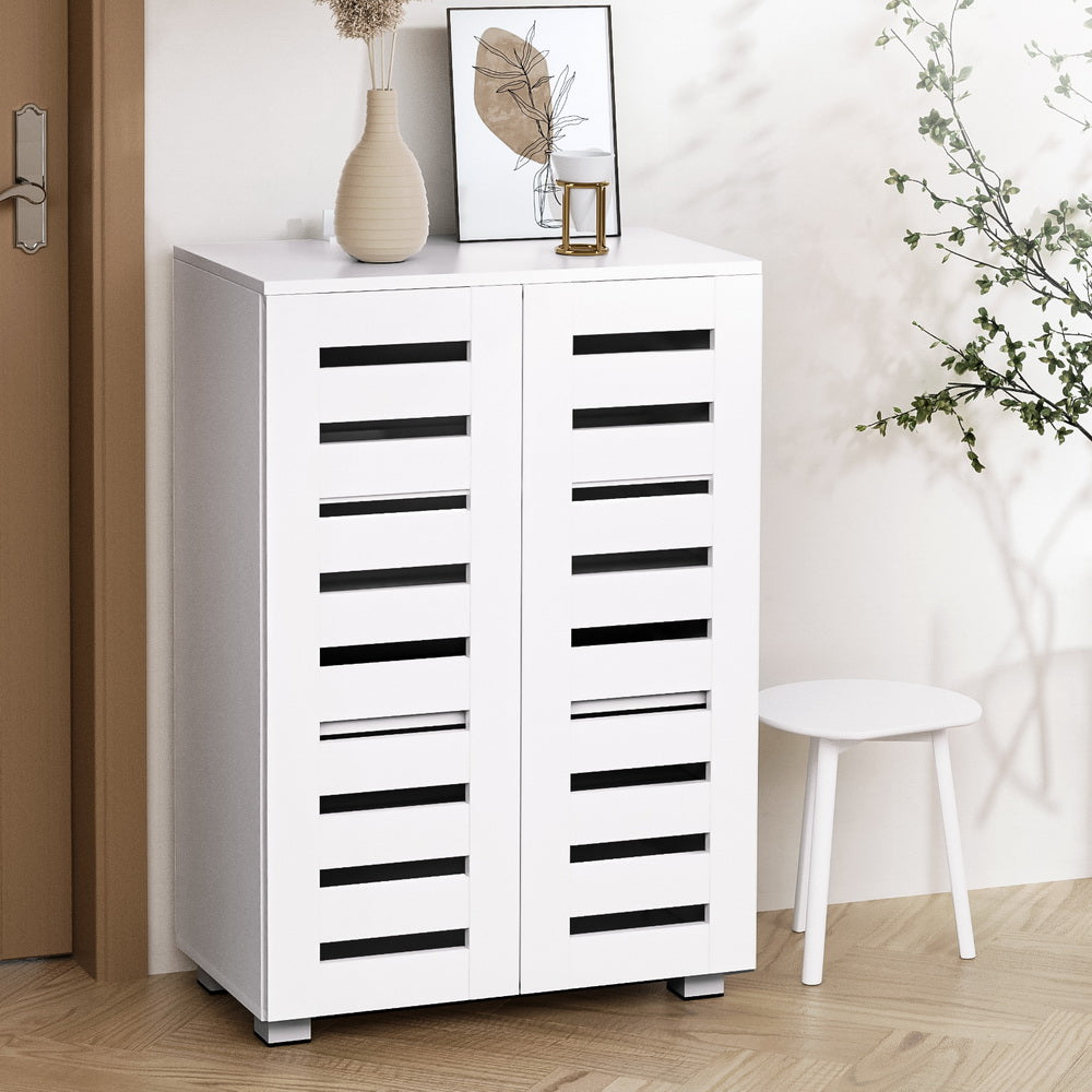 Modern 5 Tier Shoe Cabinet with 2 Ventilated Doors - White - Homecoze
