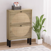 Retro Style Rattan Shoe Cabinet Compact 2 Drawer - Pine - Homecoze