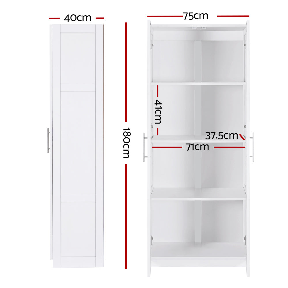 2 Door Pantry Linen Storage Cupboard - White - Homecoze