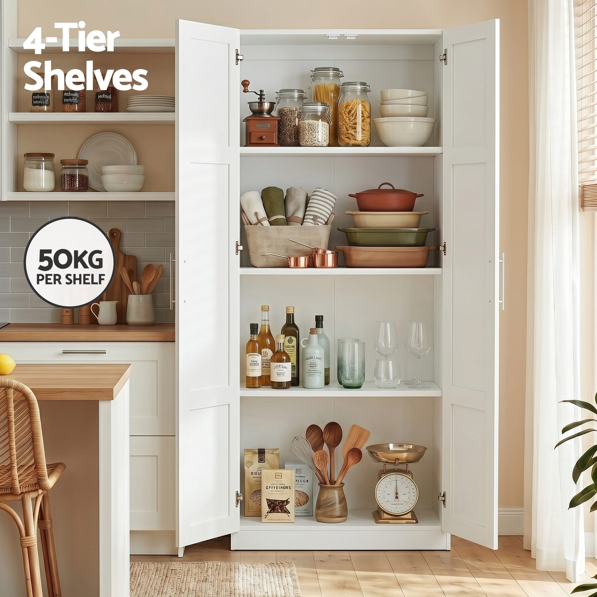 Abigail Linen & Pantry Storage Cabinet - White