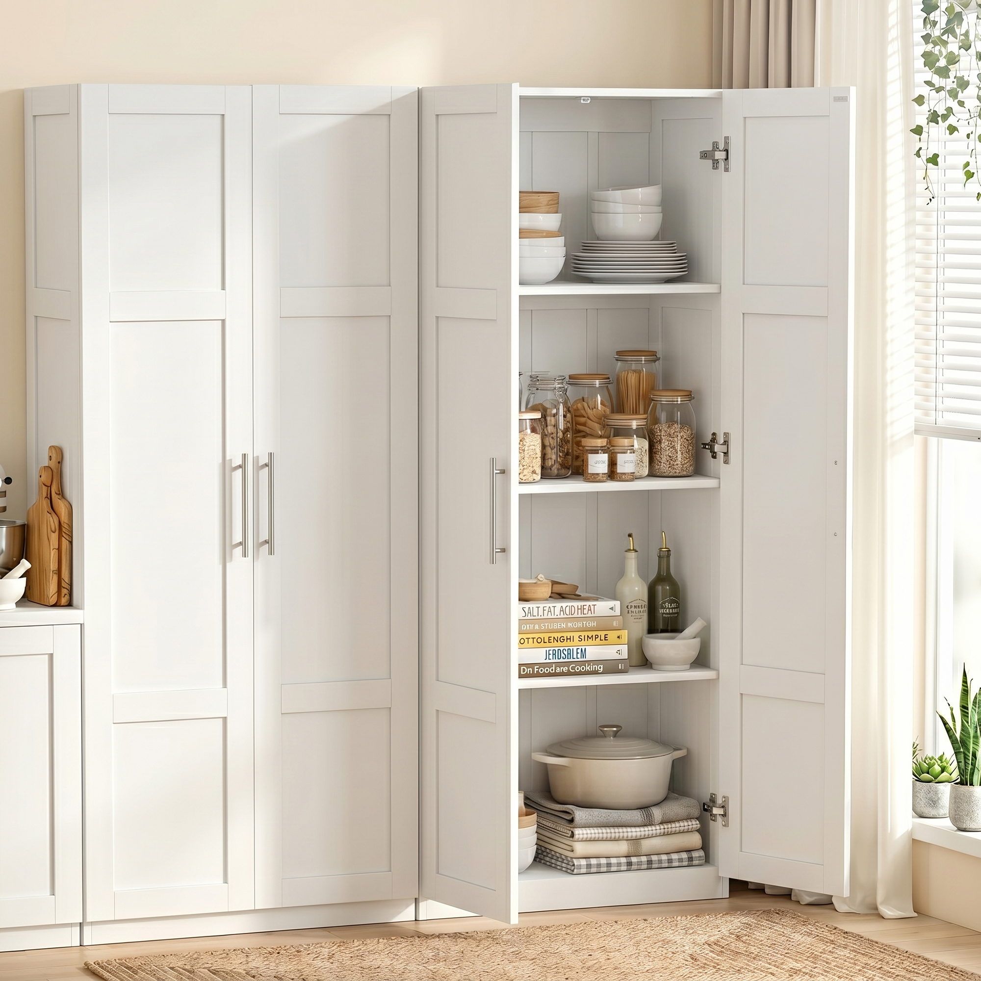 Abigail (Set of 2) Linen & Pantry Storage Cabinets - White