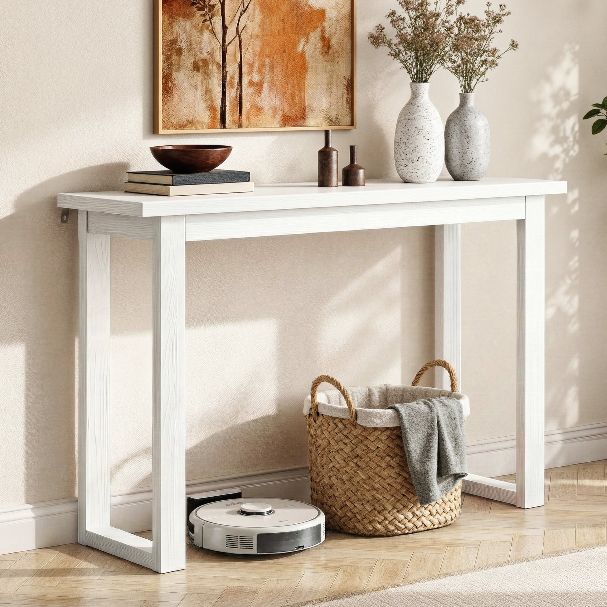 Oslo Wood Grain Console Table - White - Homecoze