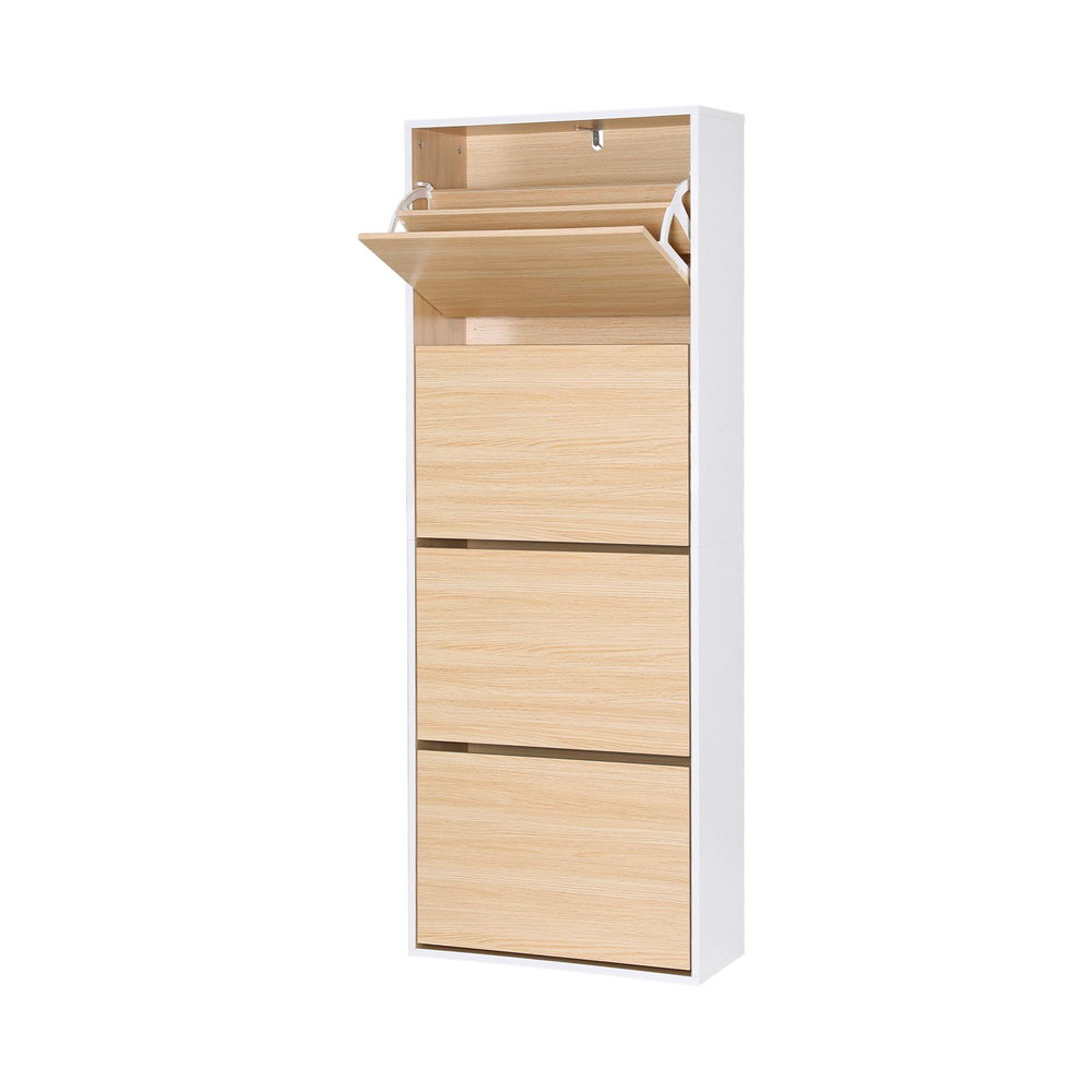 4-Door Shoe Storage Cabinet - White & Pine