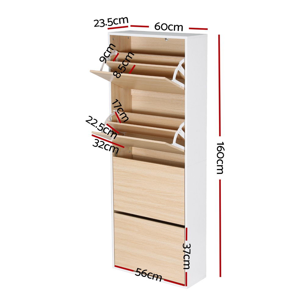 4-Door Shoe Storage Cabinet - White & Pine