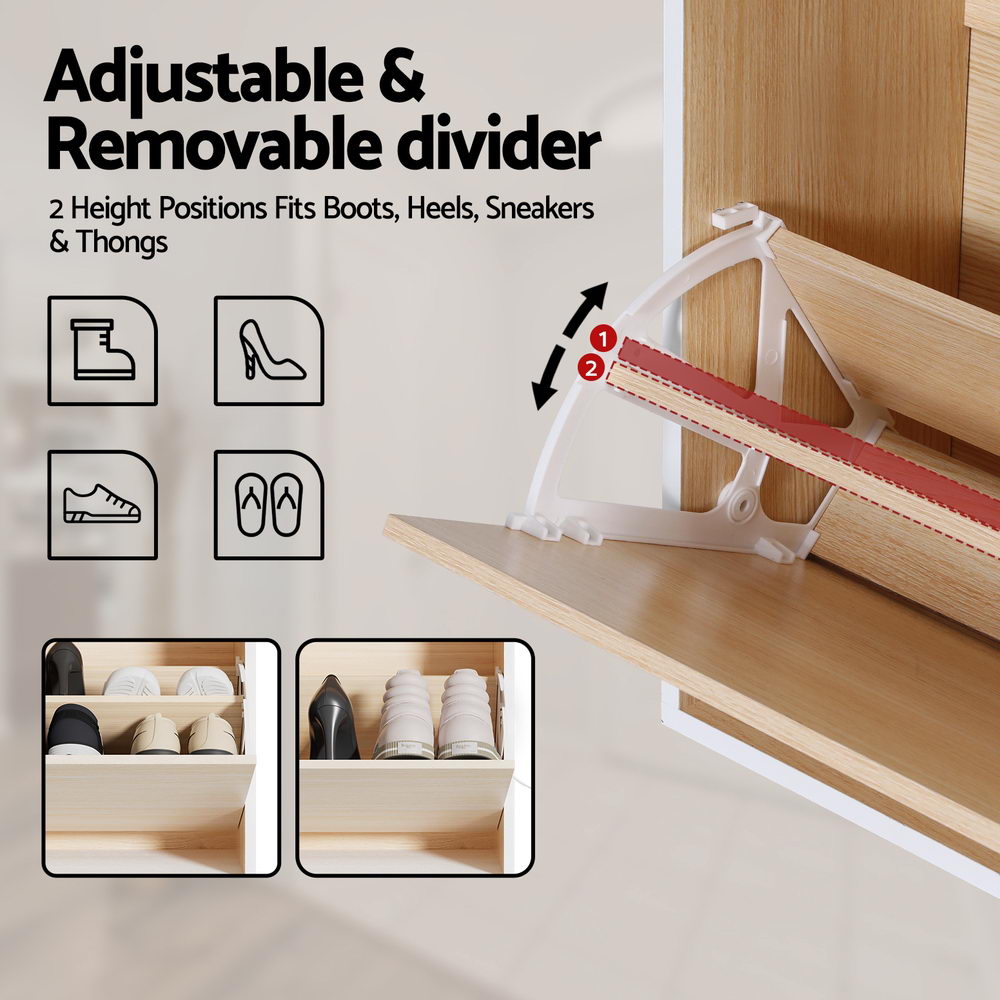 4-Door Shoe Storage Cabinet - White & Pine