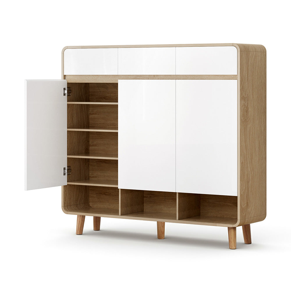 Artiss Shoe Rack Cabinet 25 Pairs Storage Cupboard Pine&White - Homecoze